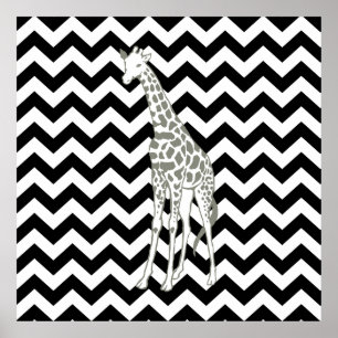 Poster Safari noir Chevron avec Giraffe d'Art pop