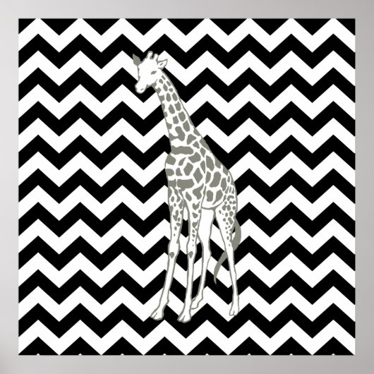 Poster Safari noir Chevron avec Giraffe d'Art pop (Devant)