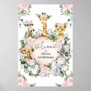 Poster Safari sauvage Animaux Floral Greenery Anniversair