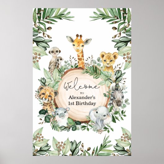 Poster Safari sauvage Animaux Verdure rustique Anniversai (Devant)
