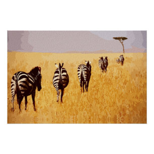 Poster Safari Serene - Zebras dans les Prairies d'or