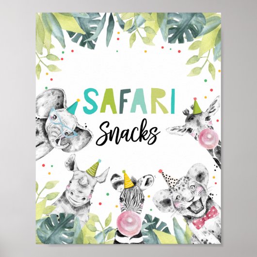 Poster Safari Snack Party Animaux Garçon Signal d'anniver (Devant)