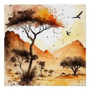 Poster Safari Sunset Africain Mur Art
