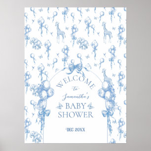 Poster Safari Toile Bleu Baby shower animal Bienvenue