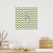 Poster Safari vert Chevron avec Giraffe d'Art Pop (Cuisine)