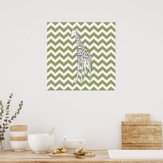 Poster Safari vert Chevron avec Giraffe d'Art Pop (Cuisine)