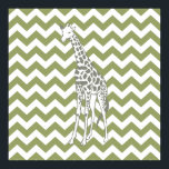 Poster Safari vert Chevron avec Giraffe d'Art Pop<br><div class="desc">Mod Chevron motif dans la palette de couleurs Safari Moods d'Emporio Moffa,  avec la girafe pop art sur un côté.</div>
