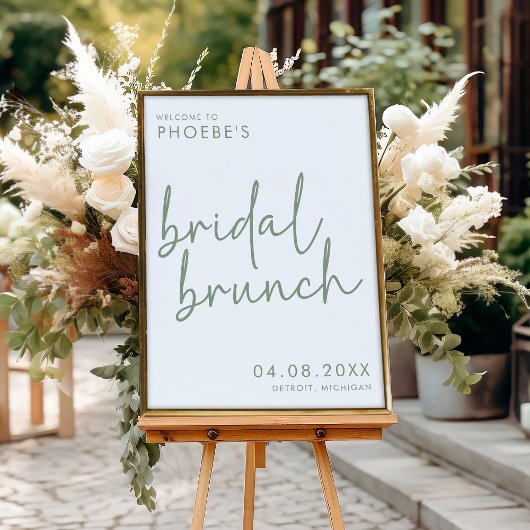 Poster Sage & Blanc Minimaliste Bridal Brunch Bienvenue