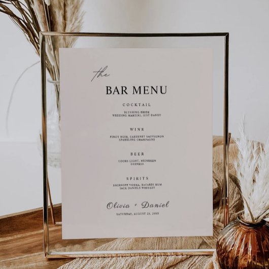 Poster Sage Boho Mariage Bar Menu Signer Modèle