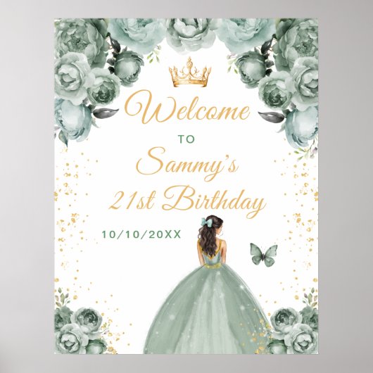 Poster Sage Brunette Hair Princesse Anniversaire Bienvenu (Devant)