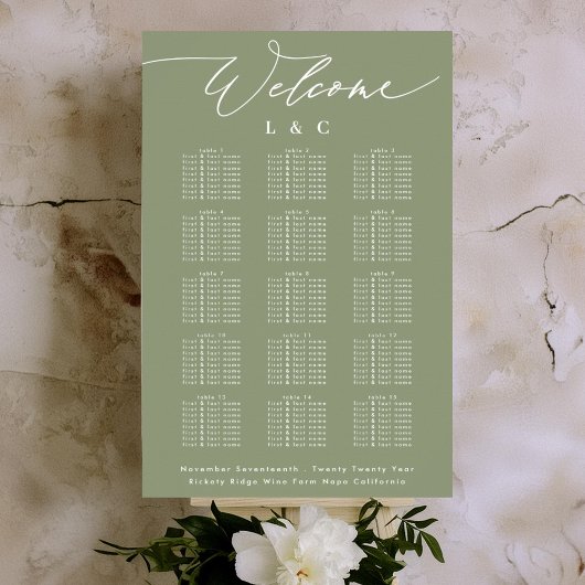 Poster Sage Calligraphie Mariage Welcome Seing Chart