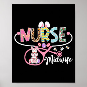 Poster Sage-femme lapin de Pâques œuf stéthoscope soins i