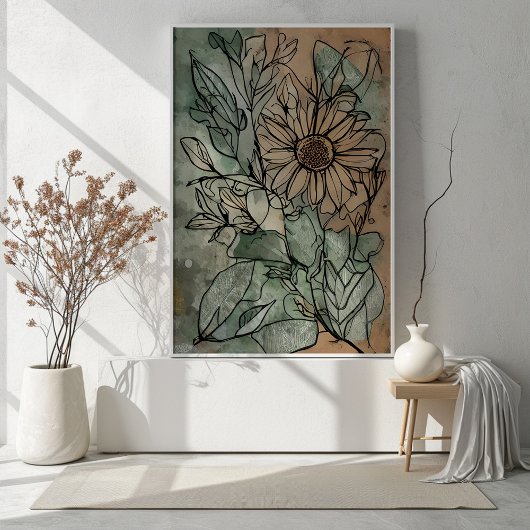 Poster Sage floral Boho Abstrait et beige