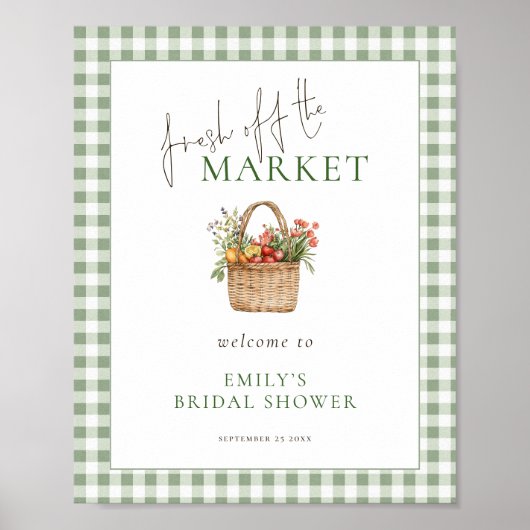 Poster Sage Gingham de Mariage de Bienvenue Douche Mariée (Devant)