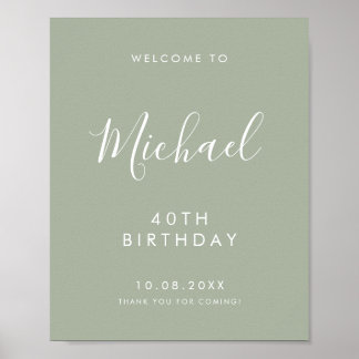 Poster Sage Gree Script Manuscrit Bienvenue 40e Anniversa