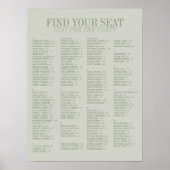 Poster Sage Green Alphabetical Wedding Seating Chart (Devant)
