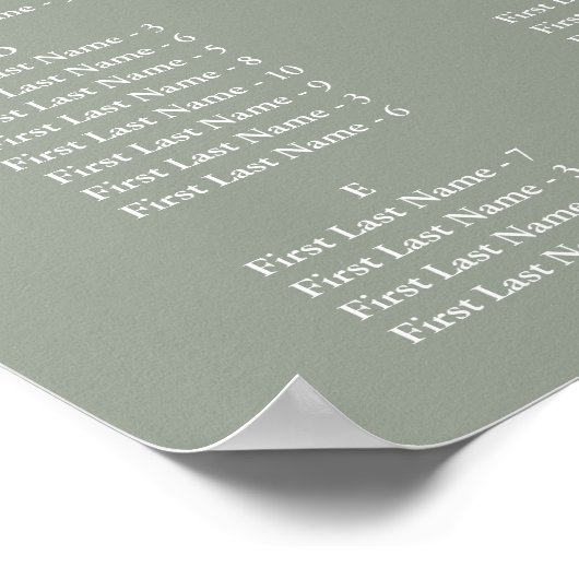 Poster Sage Green Alphabetical Wedding Seating Chart (Coin)