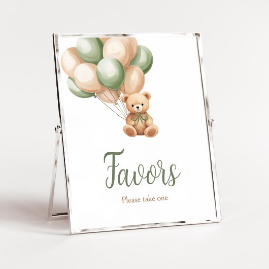 Poster Sage Green Bear Balloon Baby shower Faveurs