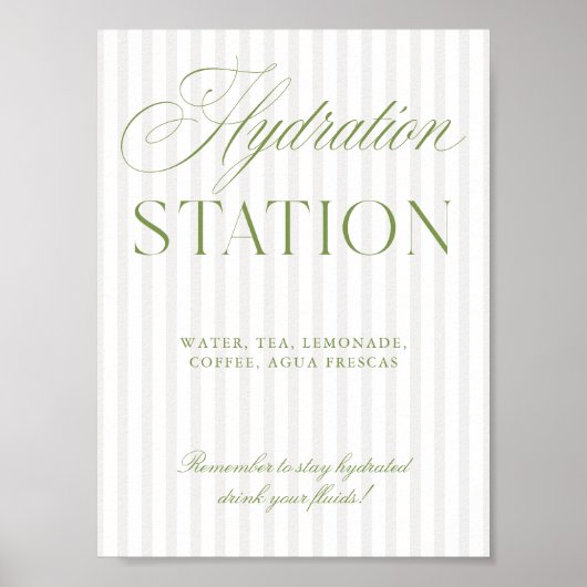 Poster Sage Green & Beige Wedding Hydration Station Sign (Devant)