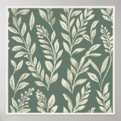 Poster Sage Green Botanical Leaf Pattern Wall Art (Devant)