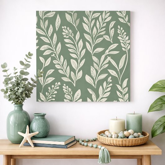 Poster Sage Green Botanical Leaf Pattern Wall Art