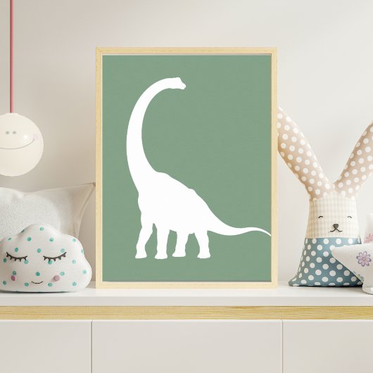 Poster Sage Green Brontosaurus Dinosaur Nursery Wall Art