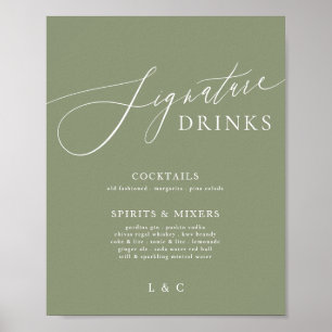 Poster Sage Green Calligraphie Mariage Signature Boissons