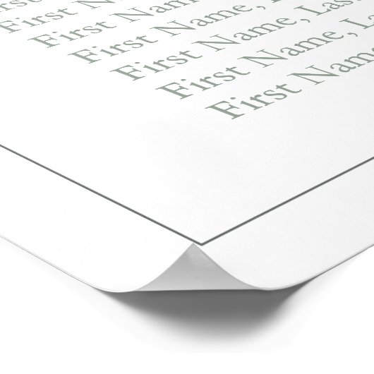 Poster Sage Green Crest Monogramme Mariage Siège (Coin)