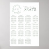 Poster Sage Green Crest Monogramme Mariage Siège (Devant)