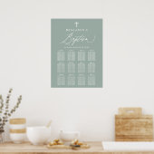 Poster Sage Green Cross Boy Baptism Sise Graphique de siè (Cuisine)