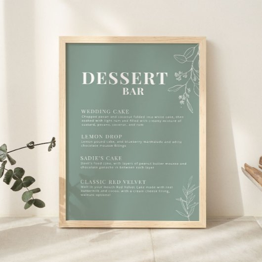 Poster Sage Green Dessert Bar Mariage Sign
