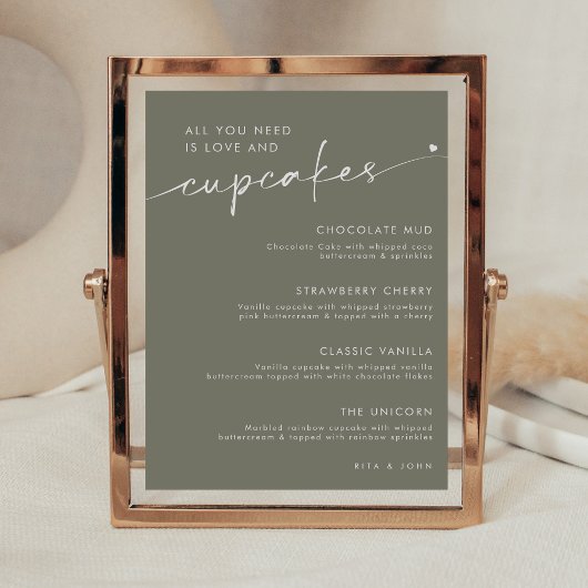 Poster Sage Green Dessert Cupcake Menu Mariage Signal