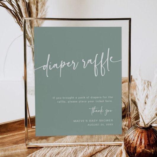 Poster Sage Green Diaper Raffle Sign Boy Modern Minimal