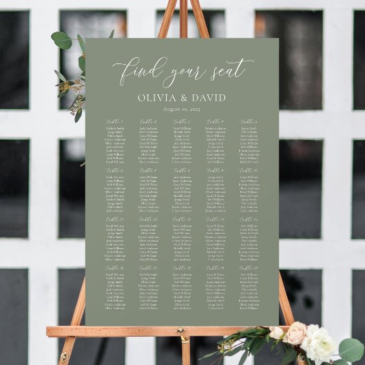 Poster Sage Green Elegant 20 table Seating Chart