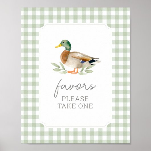 Poster Sage Green En vichy Baby shower canard Faveurs Sig (Devant)