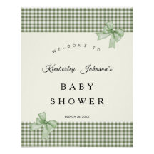 Sage Green En vichy Baby shower Invitation et vach