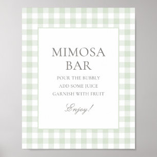 Poster Sage Green En vichy Baby shower Mimosa Bar