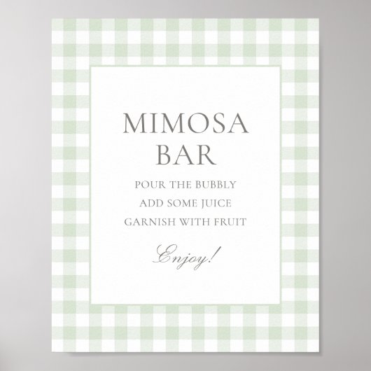 Poster Sage Green En vichy Baby shower Mimosa Bar (Devant)