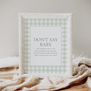 Poster Sage Green En vichy Baby shower Ne pas dire bébé s