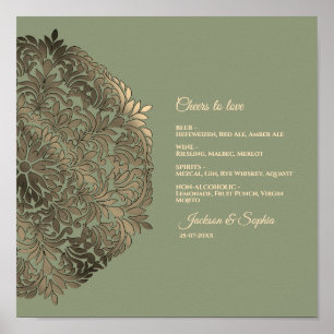 Poster Sage Green et Gold Elegant Luxe Menu Signe