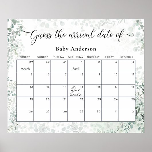 Poster Sage Green Eucalyptus devine la date d'échéance (Devant)