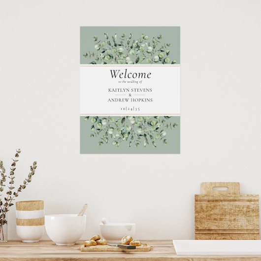 Poster Sage Green Eucalyptus Wedding Welcome  (Cuisine)
