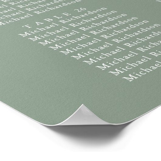 Poster Sage Green Feuille d'olive Mariage 30 Table Sièges (Coin)