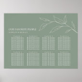 Poster Sage Green Feuille d'olive Mariage 8 Table Sièges (Devant)