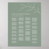 Poster Sage Green Feuille d'olive Mariage Siège alphabéti (Devant)