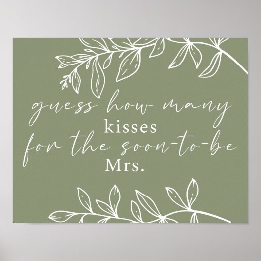Poster Sage Green Fleurs Boho Devinez Combien De Baisers  (Devant)