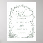 Poster Sage Green Floral Arch Garden Wedding Welcome  (Devant)