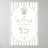 Poster Sage Green Floral Bow Bridal Shower Welcome Sign (Devant)