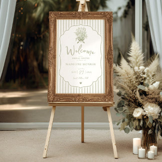 Poster Sage Green Floral Bow Bridal Shower Welcome Sign