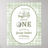 Poster Sage Green Gingham Golf 1st Birthday Welcome Sign (Devant)